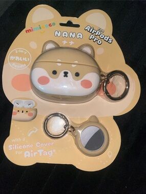 MIMI & COCO Beige White Pink Dog Face AirPods Pro Silicone Case with Keyring